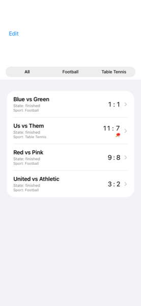 Liste des matchs récents