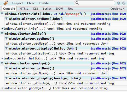 JS Call Tracer Test 1 - Firebug Screenshot